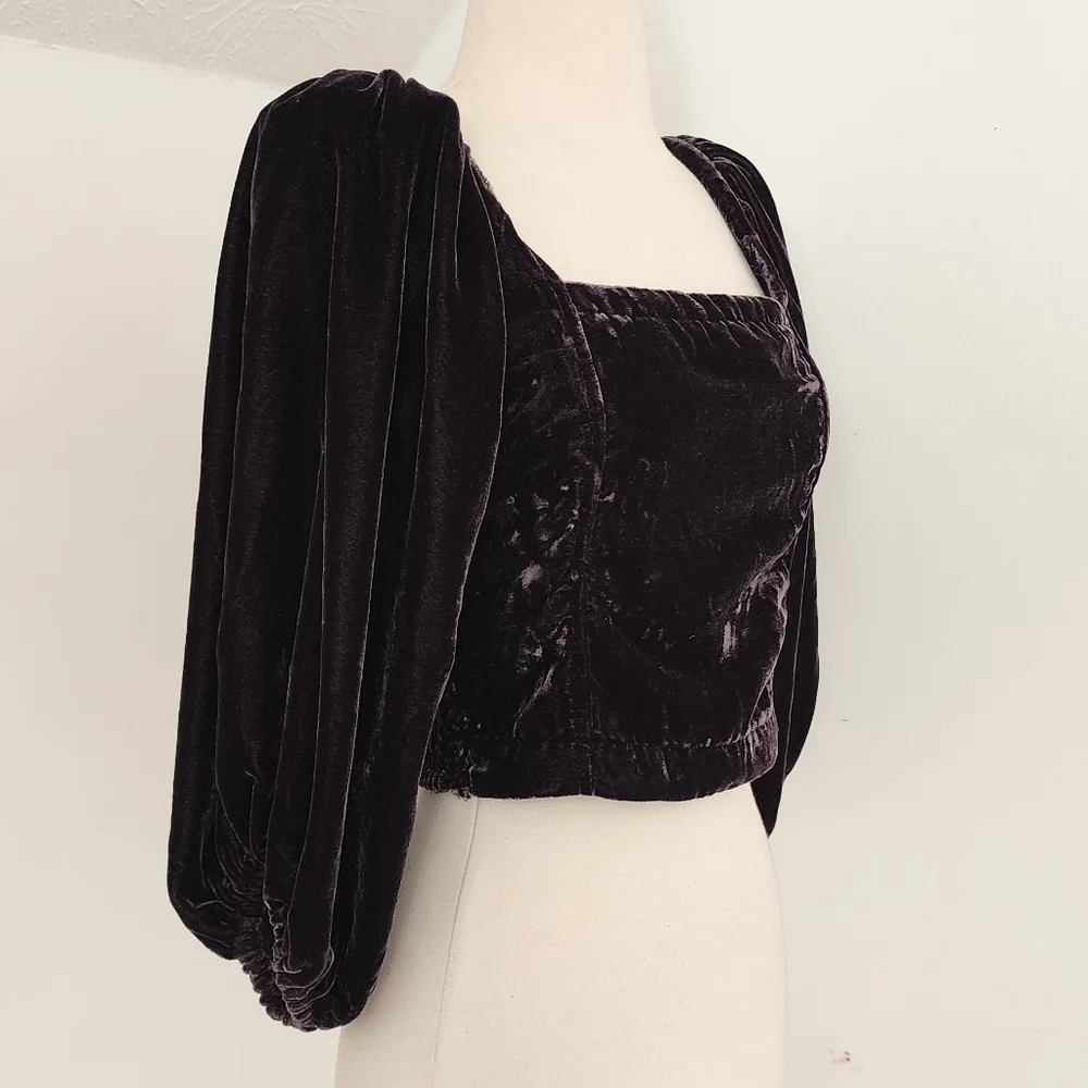 Free People Marie Velvet Open Back Cropped Top - Picture 8 of 11